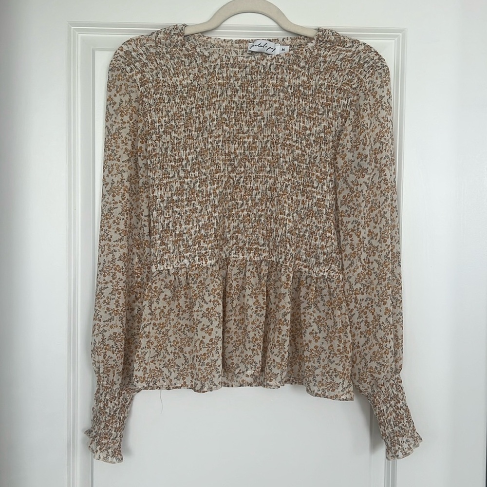 Petal & Pup Floral Smocked Blouse - Brown and Cream